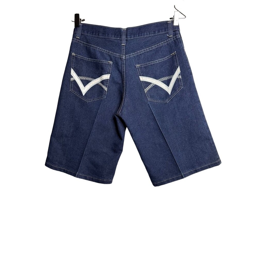 Y2K 80s 90s Mecca Bermuda Jean Shorts Mens 34 Wide Leg Baggy Embroidered Pockets